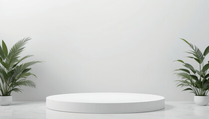 White podium isolated on transparent background, empty pedestal presentation stage, platform blank stand display mockup, 3D product luxury round minimal levitation template isolated backdrop