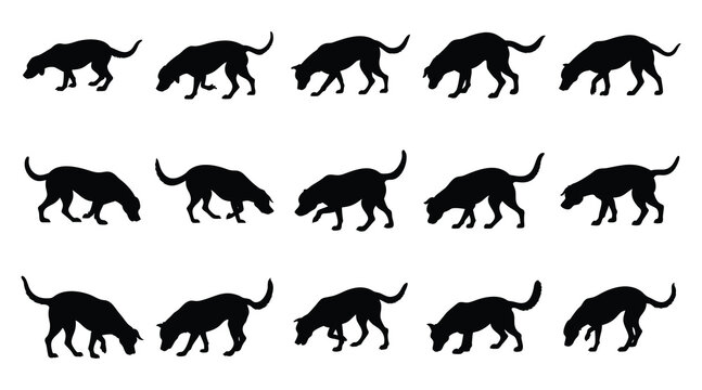 Sniffing Dog Silhouette Vector Set - Canine Tracking and Hunting Icons