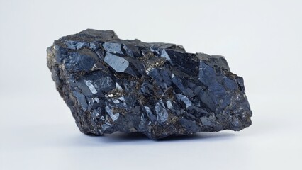 Obraz premium A rough black mineral rock showcasing unique crystal textures.