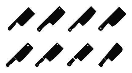 Butcher Cleaver Knife Silhouette Vector Icons Set
