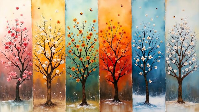 Colorful tree 4 saisons,paint art