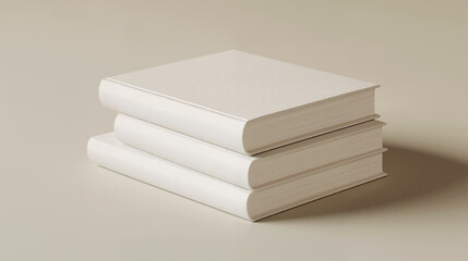 Three white books stacked neatly in minimalist style with neutral colors for reading or study.