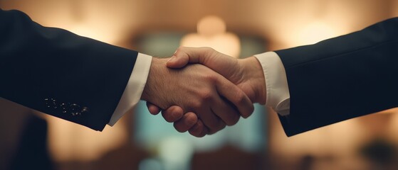Two individuals engage in a firm handshake, symbolizing a successful agreement or partnership, emphasizing trust and mutual respect.