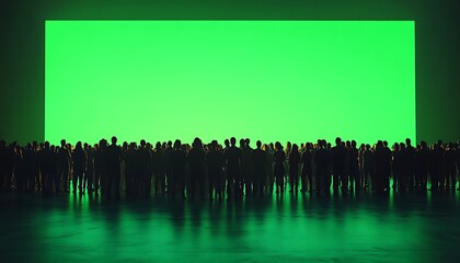 Large crowd watching green screen