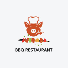 bbq pork, fork resaurant logo design vector