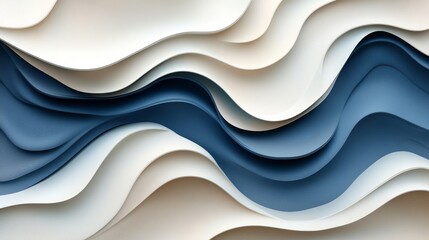 Abstract waves create an undulating pattern with layered blue and white