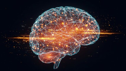 A glowing digital brain representation with neural connections.