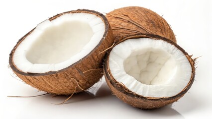 Halved Coconut on White Background