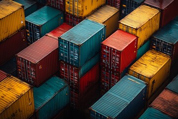 Fototapeta premium Colorful Cargo Containers Stacked High at a Port