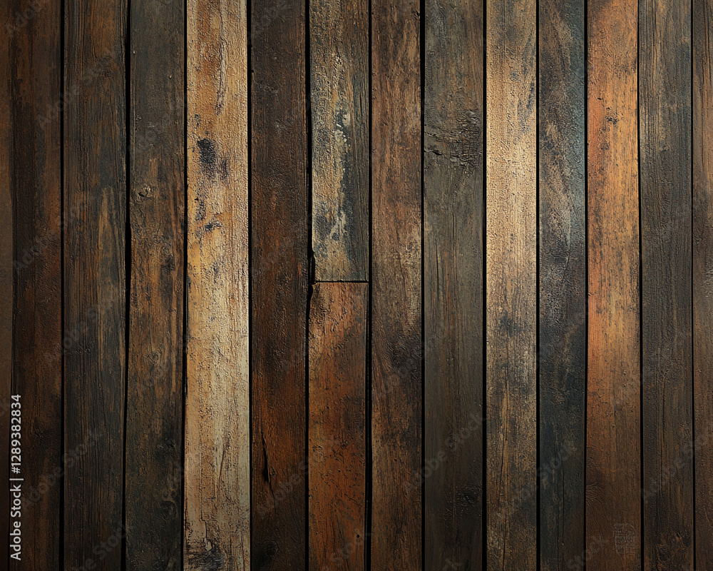 Aufkleber Close-up view of rustic wooden planks with varying shades of brown, showcasing a natural aged look with visible grain patterns and textures, symbolizing craftsmanship and authenticity