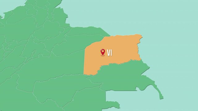 Mapa de Colombia con divisi&oacute;n pol&iacute;tica resaltando el estado Vichada. 