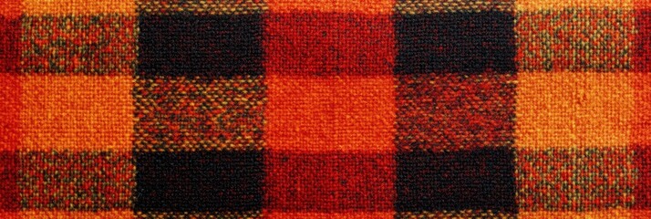 Close Up Detailed View Of Red Orange And Black Plaid Fabric Texture Seamless Pattern Background