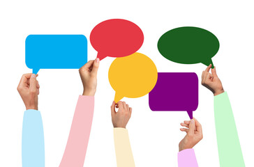 Customer feedback and survey on service satisfaction. holding message bubble, sharing positive...