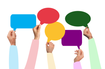 Customer feedback and survey on service satisfaction. holding message bubble, sharing positive opinion and engaging with public. cooperation and communication. Isolated on white background.