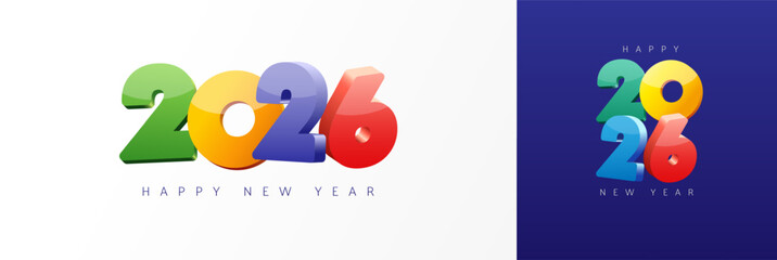 2026 Happy New Year 3D colorful typography logo design. Vertical and horizontal design template 20 26 for New Year greeting cards or posters. Vector illustration