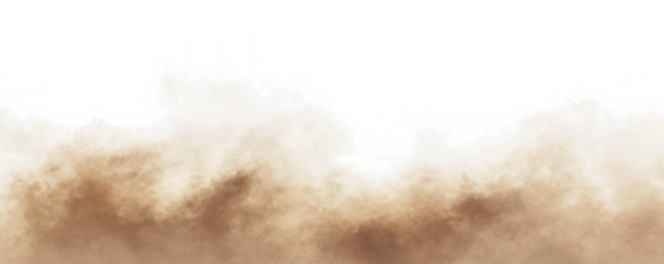 Dust sand soil smoke cloud particles isolated on transparent white background. Brown sandstorm smog sand dust explosion rising. Design elements for Compositing, covering, overlay, PNG