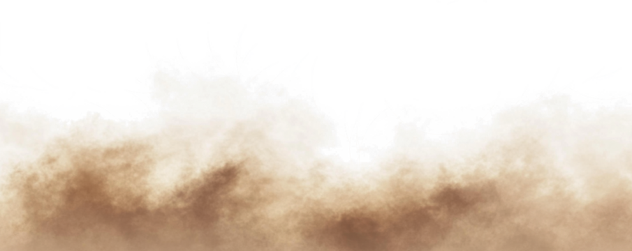 Dust sand soil smoke cloud particles isolated on transparent white background. Brown sandstorm smog sand dust explosion rising. Design elements for Compositing, covering, overlay, PNG