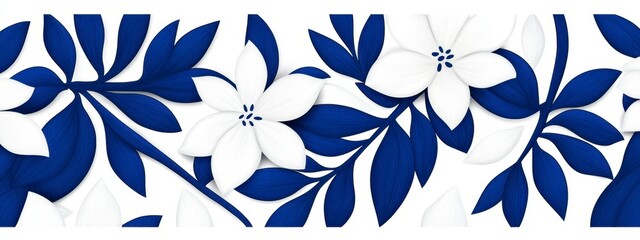 Fototapeta premium Stunning floral arrangement showcasing white flowers and deep blue leaves in a modern paper cut-out style