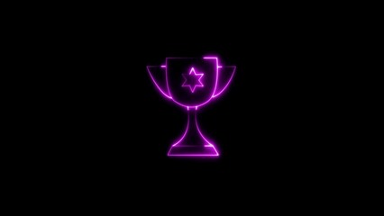 Neon Winner trophy shinning illustration on black background. Glowing Honor award concept illustration background.