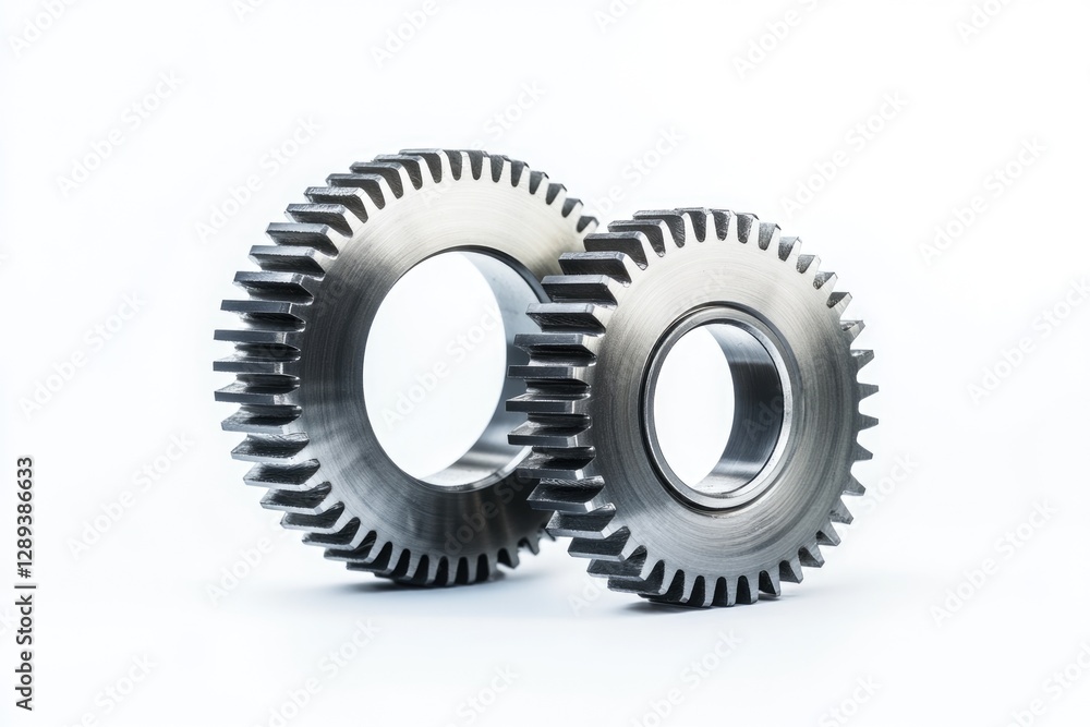 Aufkleber two metallic gears interlock, showcasing precision engineering and mechanical functionality.