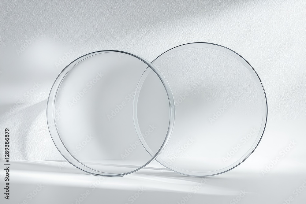 Poster two overlapping transparent circles on a white background, creating a minimalist and modern aestheti