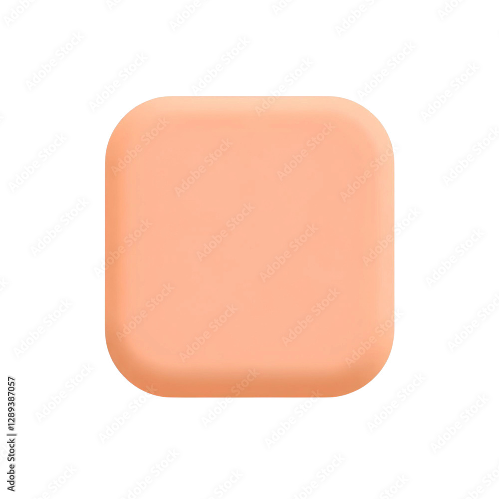 Poster 3d rounded square button in peach color, with a smooth glossy surface, ideal for ui design elements,