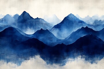 Abstract Mountain Range in Deep Blues and Whites