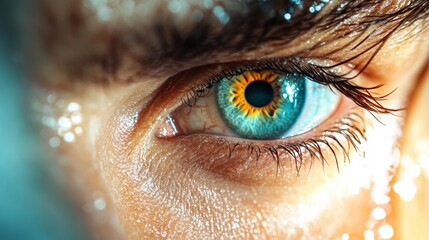 Close-up of Person's Eye Showing Digital Screen Fatigue. Generative AI