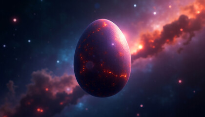 A fiery cosmic egg in a starry nebula. AI image