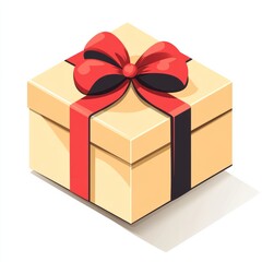 Fototapeta premium Flat design wrapped present icon, trendy box design featuring bow and shadows, isolated on white 