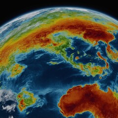 Fototapeta premium Satellite-Assisted Crop Analysis - visualization of farmland observed from space, with satellite imagery overlaying sections of the earth v3 World map, Earth flat view from space. Physical map on 