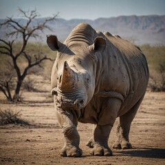 Fototapeta premium rhino in the wild Rhinoceros in Botswana National Park White Rhinoceros (Ceratotherium simum), Hluhluwe-Imfolozi National Park, Province of KwaZulu-Natal, South Africa, Africa