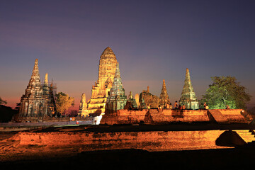 Naklejka premium Wat Chaiwatthanaram Phra Nakhon Si Ayutthaya Province, Thailand is a traditional Ayutthaya period temple. Currently a historical Park 