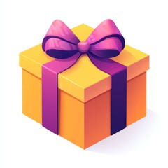 Obraz premium Flat trendy gift icon, geometric square box with vibrant ribbon forming symmetrical bow, isolated on white
