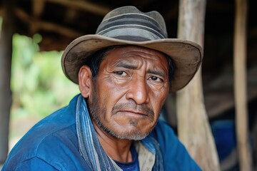 Portrait of a thoughtful man wearing a hat, showcasing deep emotions and wisdom in a rustic setting, reflecting cultural heritage and identity concept