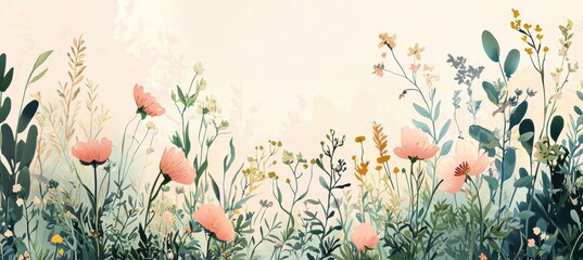 Intricate Wildflower Design for Mother's Day Card with Pastel Background and Soft Lighting