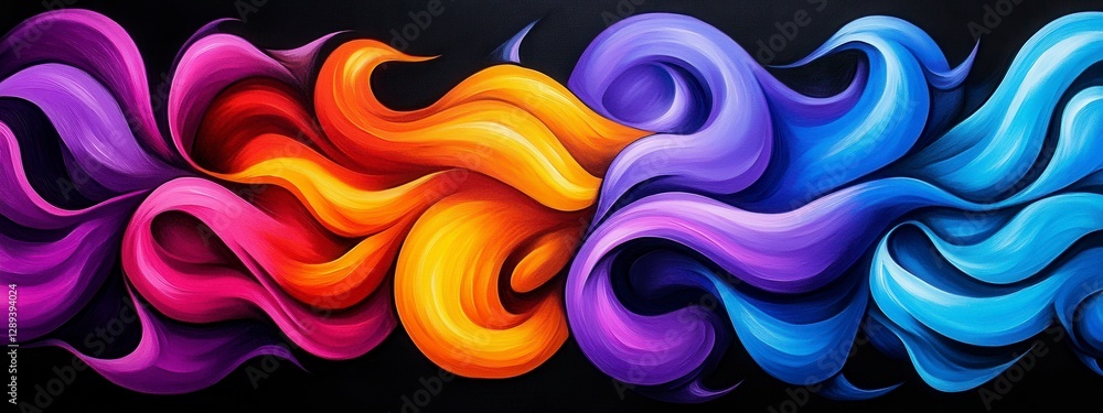 Poster vibrant swirls of color blending seamlessly on a black background, creating a dynamic and visually s