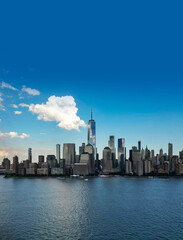 Fototapeta premium New York City, United States. Aerial view of New York city skyline in Manhattan. NYC, NY. American city. Manhattan skyline. Skyline of New York City. Cityscape of NYC. Famous landmarks of New York.