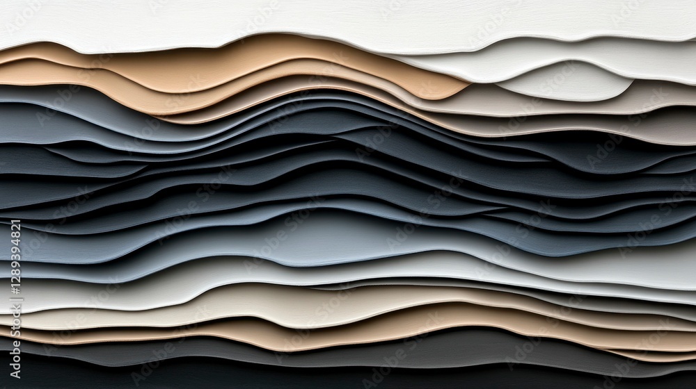 Poster abstract texture of layered waves in neutral tones showcasing the interplay of light and shadow in a