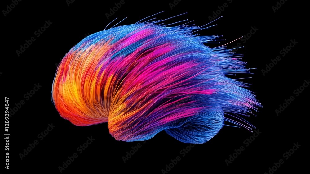 Poster abstract representation of a vibrant brain structure showcasing colorful neural connections against 