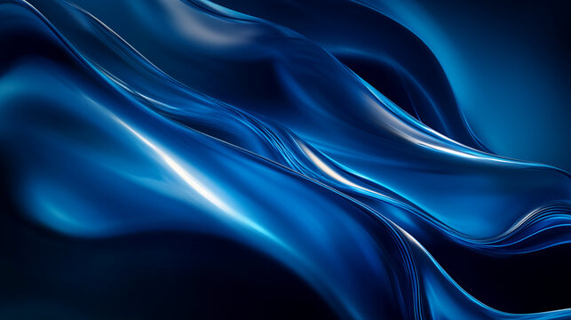 Abstract blue fluid motion, showcasing smooth flowing curves with metallic reflections, representing energy, fluidity, and the modern concept of movement and transformation.