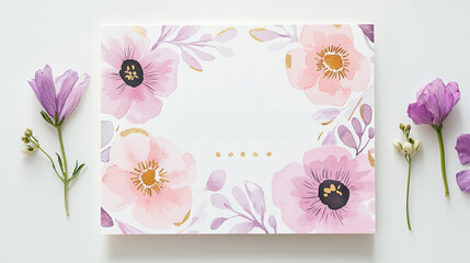 Elegant Mother's Day Card Design with Pink and Lavender Watercolor Flowers and Gold Accents