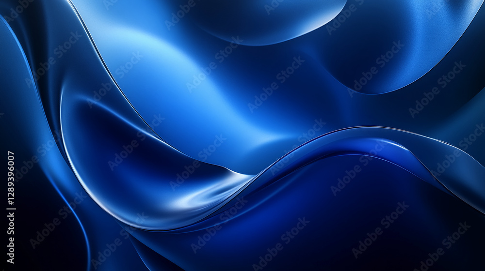 Poster abstract smooth blue waves with flowing motion and shiny highlights, symbolizing fluidity, energy, a