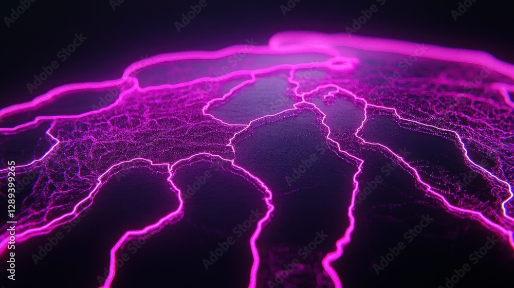 Poster abstract electric lines with glowing pink light on a dark background depicting a high-tech neural ne