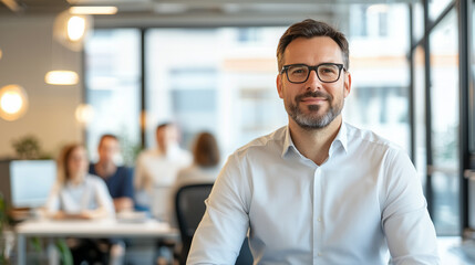 Obraz premium Professional Achieves Career Milestone in Modern Office Setting
