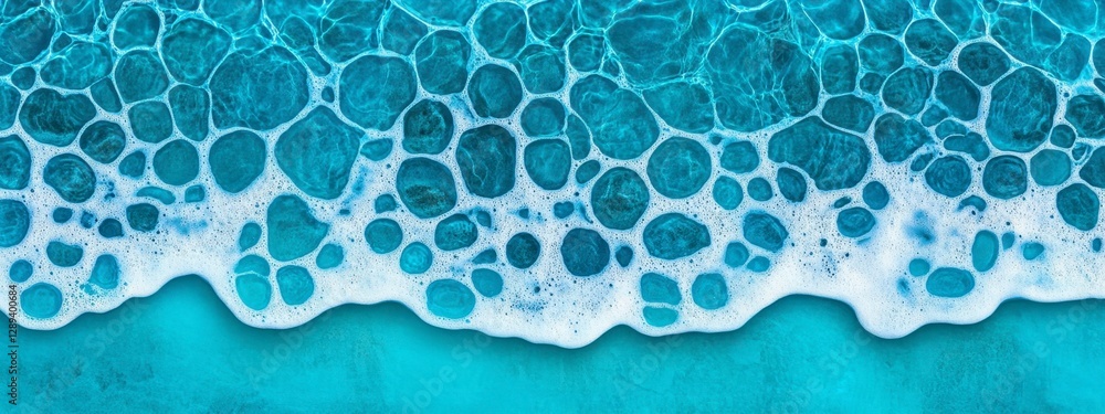 Poster serene ocean waves forming unique patterns in a tranquil turquoise seascape with frothy white foam.