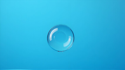 Floating Contact Lens in Minimalist Style Against Blue Background with Water Droplets