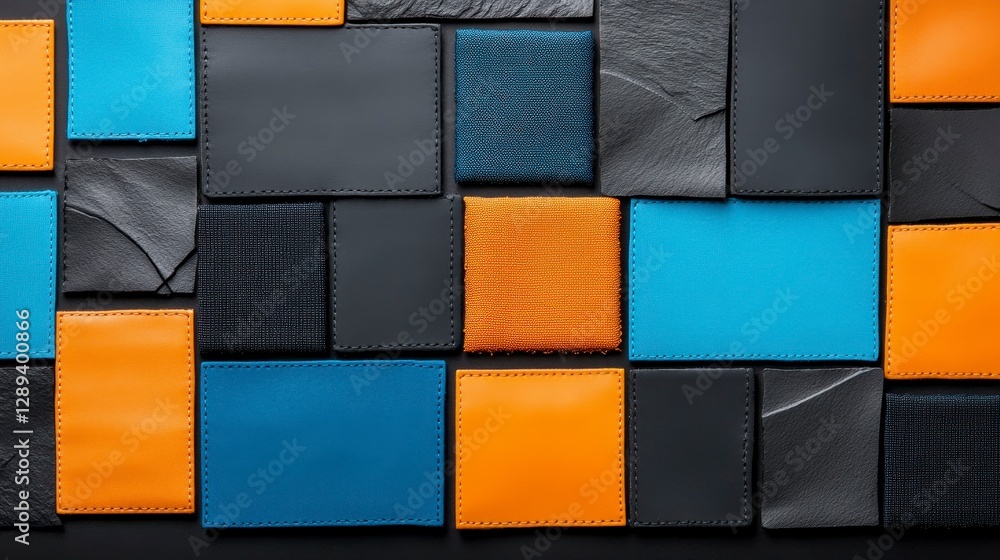 Poster a vibrant assortment of textured leather patches arranged in an abstract pattern highlighting shades