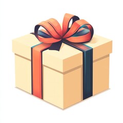 Obraz premium Simplistic flat gift box with bright ribbon design, trendy and clean, isolated neatly on white 