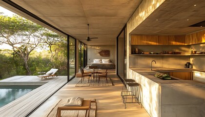 Modern Concrete Cabin with Pool View